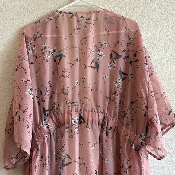 🆕 Blush Pink Floral Kimono Robe – Sheer Lightweight Chiffon Wrap with Belt NWOT - Picture 14 of 16